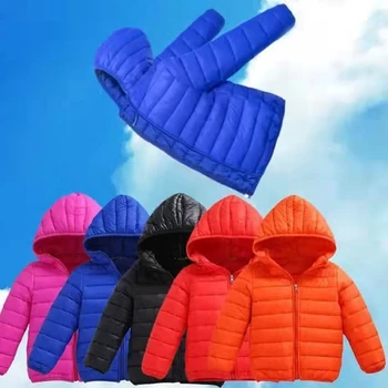 Осенняя хлопчатобумажная куртка на пуху для девочек, тонкая теплая верхняя одежда с капюшоном для мальчиков, зимняя детская одежда для малышей от 1 до 8 лет, парки