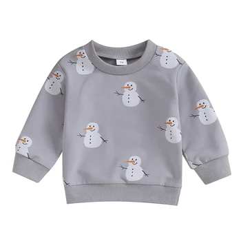 Детская Толстовка для малышей, пуловеры с длинными рукавами и принтом рождественского снеговика, осенние топы для малышей, милая рождественская одежда