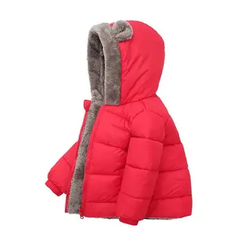 Зимнее пальто для мальчиков, мягкая плюшевая утепленная куртка для мальчиков и девочек, пальто с капюшоном с ушками медведя из мультфильма, флисовая детская одежда, толстовка