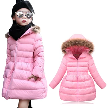 2022 Куртка для девочек, верхняя одежда, детская зимняя теплая одежда, пальто с меховым капюшоном, толстая куртка для детей, детская одежда для девочек от 2 до 13 лет