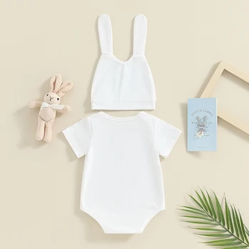 Комбинезон с капюшоном для младенцев, Боди с коротким рукавом, 3D Кроличьи ушки, Пасхальная одежда для новорожденных.