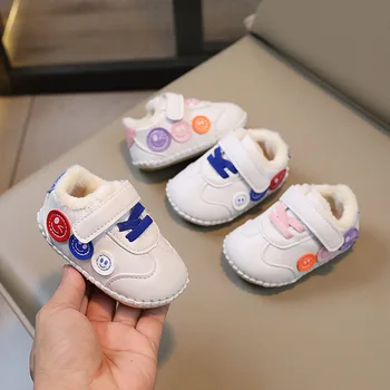 Зимняя мужская и женская обувь для прогулок 0-6-12 месяцев с мягкой подошвой Мультяшная плюшевая хлопчатобумажная обувь для годовалых младенцев