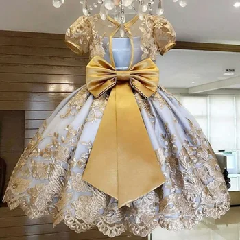Свадебное Элегантное платье для выпускного вечера, Детское Праздничное платье на День Рождения, Вечернее платье Принцессы для девочек с оборками для детей