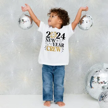 2024 New Year Crew Детская футболка Для мальчиков И девочек, Одежда Для Малышей, Подарок Для Новогодней вечеринки, Футболка, Детские Рубашки С коротким Рукавом, Детская Футболка
