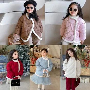 Зимняя детская пуховая куртка в корейском стиле, детская куртка средней длины для девочек, однотонная повседневная куртка, однобортное пальто для девочек