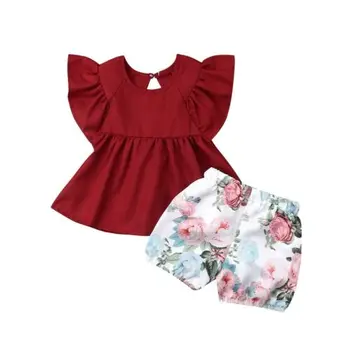 Футболка Для маленьких девочек, топы + штаны с цветочным рисунком, комплект из 2 предметов, летняя одежда, бутик одежды для девочек