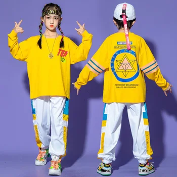 Детские концертные костюмы Одежда в стиле хип-хоп, футболка, уличная одежда, летние шорты-карго для девочек, костюмы для танцевальных шоу для мальчиков