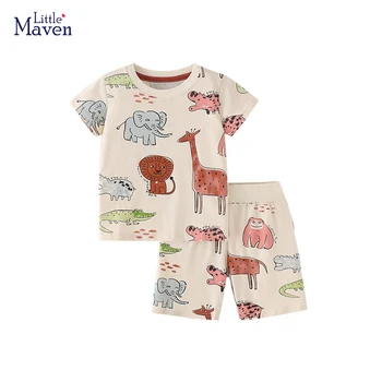 Little maven/ Комплект летней одежды для мальчиков, спортивный костюм, детская одежда 2023, Комплекты одежды с мультяшными животными, Детские топы + брюки, Одежда из хлопка