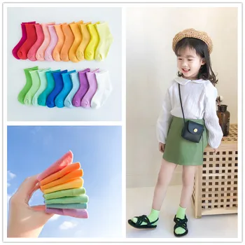 Короткие носки-трубочки для малышей ярких цветов, нескользящие носки с ручками на лодыжках, дышащие детские носки для девочек