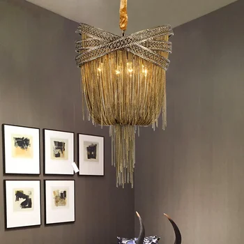 Включенные светодиодные лампы Современный алюминиевый подвесной светильник в форме кисточки с красивым креативным хромированным подвесным светильником ручной работы для спальни