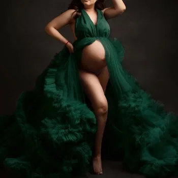 Платье для фотосъемки беременных с V-образным вырезом и рюшами, платье для выпускного вечера, платье для душа ребенка, платье для фотосессии беременной женщины, вечернее платье