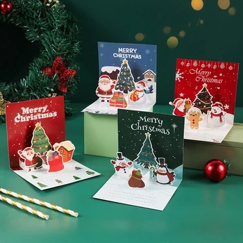 1 комплект 3D ярких рождественских открыток Веселый Санта Клаус, Снеговик, Лось, Рождественские Поздравительные открытки для праздничных принадлежностей