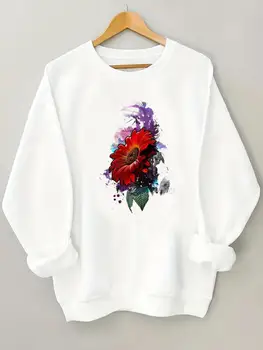 Пуловеры с принтом, Модная одежда с круглым вырезом и длинным рукавом, женский акварельный цветок, тренд стиля 90-х, Графические Женские флисовые кофты