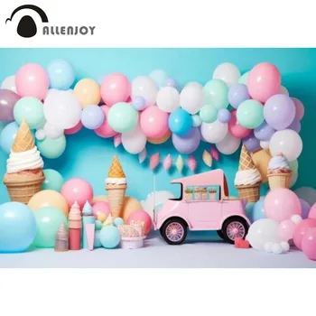 Allenjoy Летний Фон для фотосъемки мороженого, Летние Пастельные воздушные шары, Портреты новорожденных на 1-й День рождения, Фон для Фотобудки