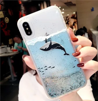 Модный Роскошный чехол для телефона с изображением мультяшной рыбы-кита, прозрачной блестящей звезды, динамичного жидкого зыбучих песков для iPhone 6 7 8 X 11 12 13
