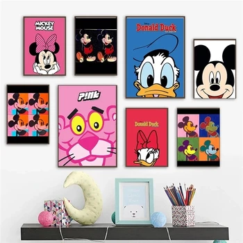 Плакат с Микки Маусом, Розовая Пантера, картина с изображением мультфильма Диснея, Настенная живопись, современная гостиная, украшение дома