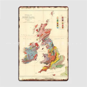 Винтажная геологическая карта Британских Островов 1912 года, металлическая табличка, плакат, настенная печать на кухне кинотеатра, плакат с жестяной вывеской, плакат