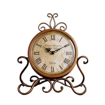 Винтажный Ретро Железный орнамент Бесшумные Настольные часы на батарейках Декор для дома, спальни, гостиной, офиса