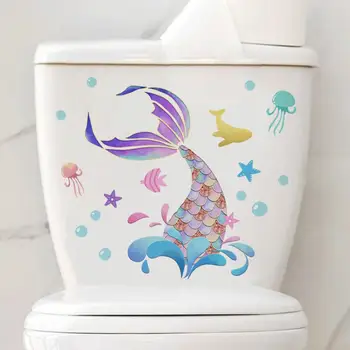 Наклейки для туалета длительного использования, красочные наклейки для туалета с рыбьим хвостом, легко снимаемые наклейки для ванной комнаты для украшения дома