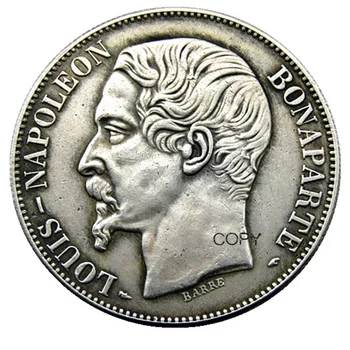 Франция 5 франков 1852A 1852B Копия монеты Наполеона III с серебряным покрытием