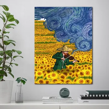 1шт Ван Гог скрипка подсолнух плакат настенная картина на холсте Искусство спальня домашний декор без рамки