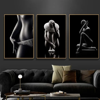 Черно-белое искусство обнаженной натуры, женские плакаты с сексуальным телом, отпечатки на холсте, настенная живопись, картина для интерьера гостиной, украшения дома