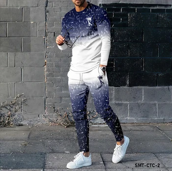 3D-печать KING Pattern, Новая мужская футболка с длинным рукавом, комплект с длинными штанами, модная одежда в паре с большой толстовкой из двух частей Se