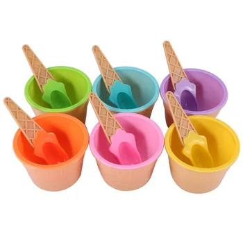 Набор чаш для мороженого 6шт, Ложка для мороженого Разного цвета, Миска для посуды, Креативная детская Мультяшная Миска