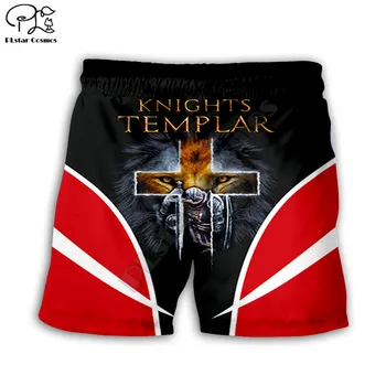 Мужские летние повседневные шорты Knights Templar Lion с 3D принтом, быстросохнущие забавные пляжные шорты с эластичной талией, прямая доставка