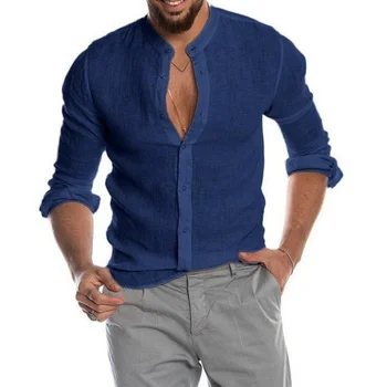 2023 Новая весенняя мужская модная повседневная рубашка на пуговицах из льна и хлопка, удобные повседневные топы, рубашка с длинным рукавом