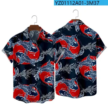 2022 Новая мужская винтажная рубашка с коротким рукавом с принтом Carps, топы уличной одежды Tess, Летняя Свободная пляжная одежда, Праздничные гавайские рубашки