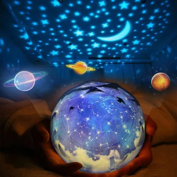 Декоративная лампа Светодиодная Вращающаяся Вселенная Спальня Домашняя Планета Проекция Неба с регулируемой яркостью Для домашнего подарка на День Рождения 2023 Земной Свет
