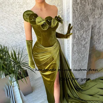 Оливково-зеленые бархатные вечерние платья Русалки с разрезом на одном плече, сексуальное облегающее платье для выпускного вечера 2024, женские вечерние платья для гала-концертов