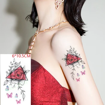 Водонепроницаемая временная татуировка наклейка ins Красная роза сексуальный цветок листья бабочка боди Арт флэш тату поддельная татуировка для женщин мужчин