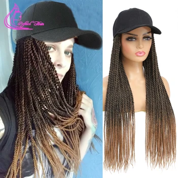 Шляпа Парики Бейсболка с наращенными волосами из твист-кос и 24-дюймовыми сенегальскими волосами из твист-кос для черно-белой женщины