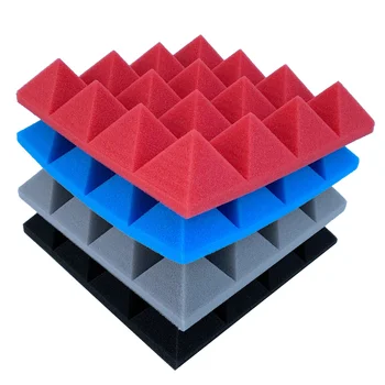24ШТ 25x25x5 см Студийная акустическая пирамида из пенопласта, шумоизоляция, панели для обработки звукопоглощения, черный + синий