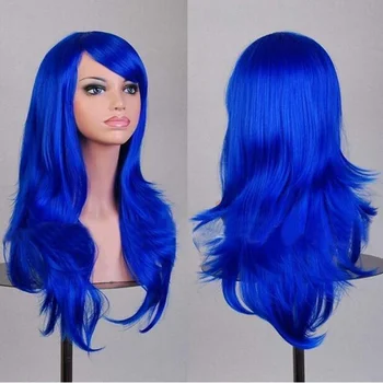 70 см Длинные Синие Волнистые Парики На Хэллоуин Custume Поддельные Шиньоны Из Синтетических Волос Косплей Парик Peruk для Женщин