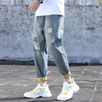 2023 Мужские джинсы Y2K Ретро Мужские джинсы Модный джинсовый тренд в стиле хип-хоп, горячая распродажа, брюки, рваные повседневные брюки, Эластичные Тонкие, Бесплатная Доставка